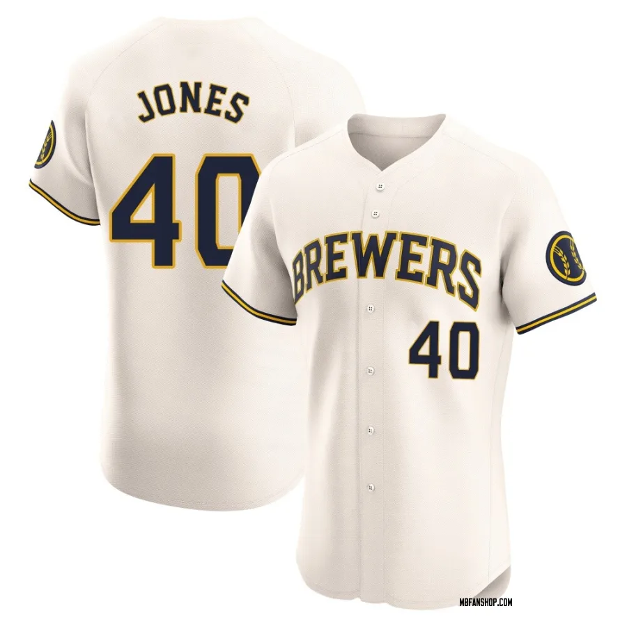 Elite Men's Greg Jones Milwaukee Brewers Home Jersey - Cream