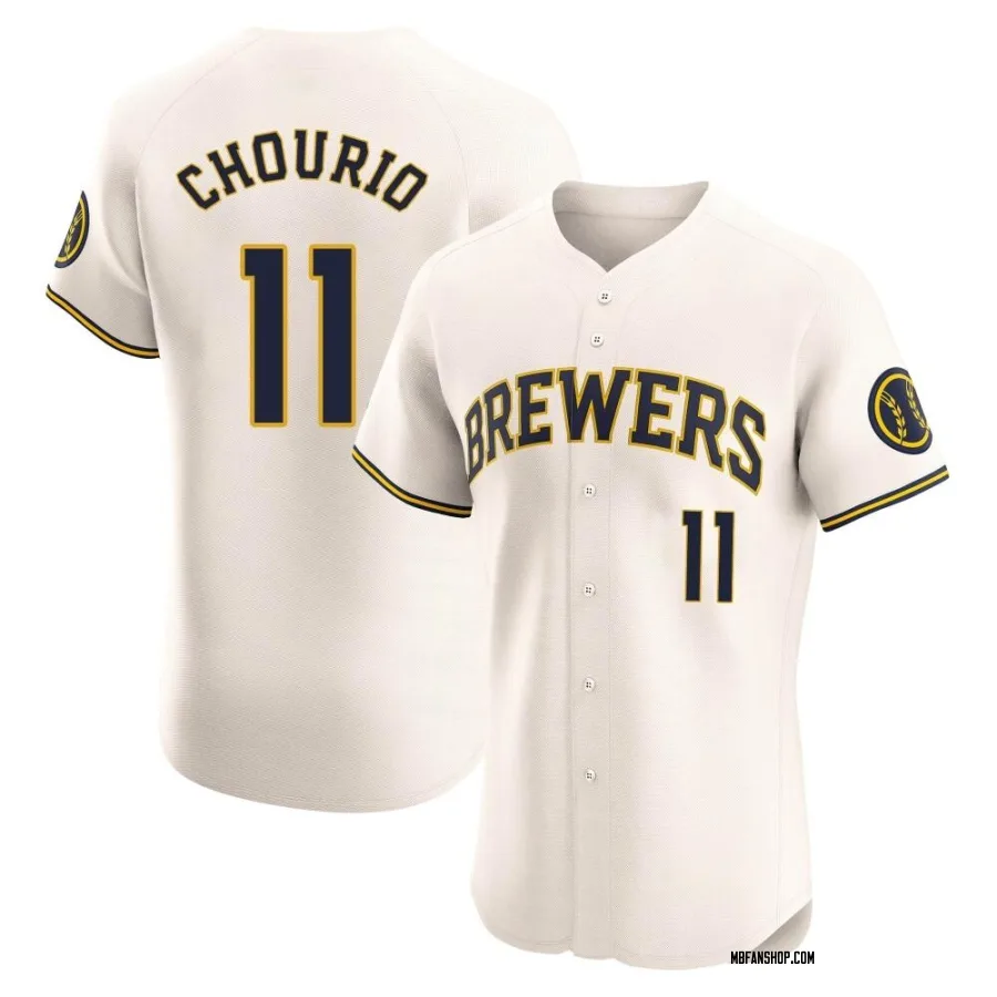 Elite Men's Jackson Chourio Milwaukee Brewers Home Jersey - Cream