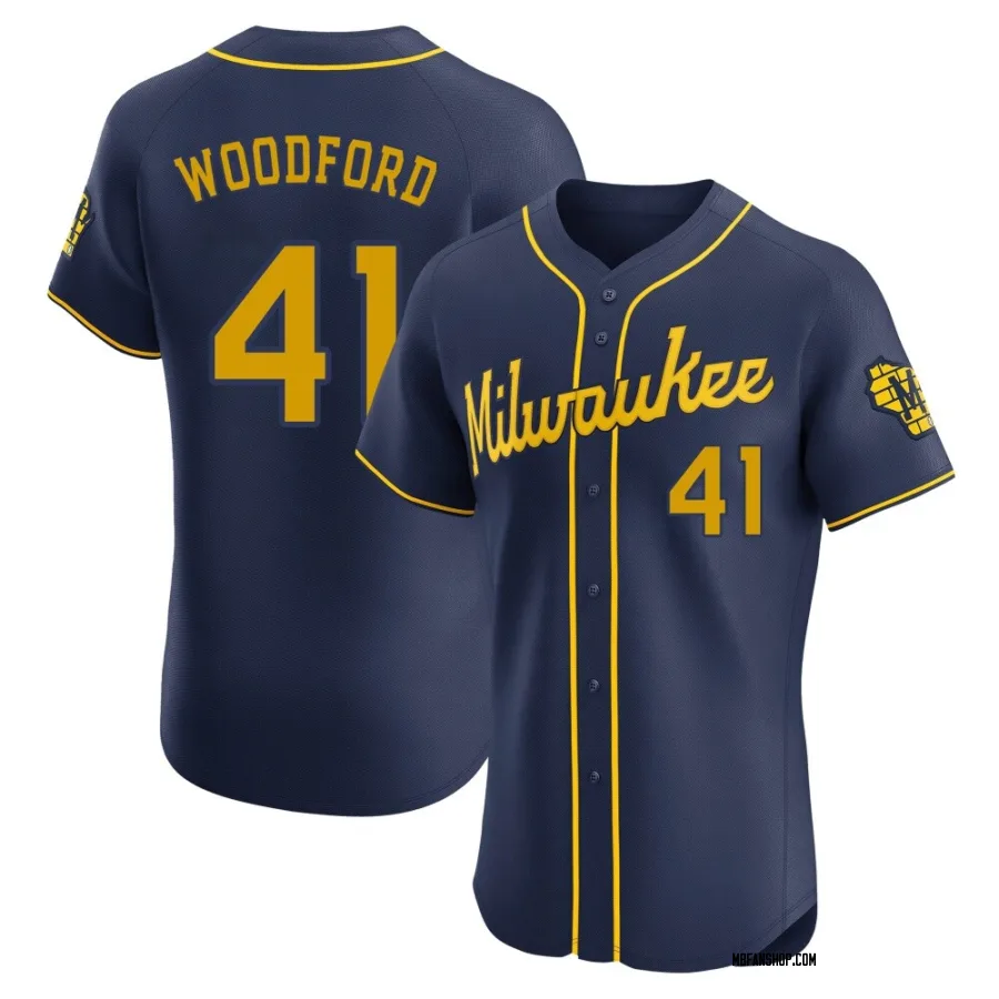 Elite Men's Jake Woodford Milwaukee Brewers Alternate Jersey - Navy