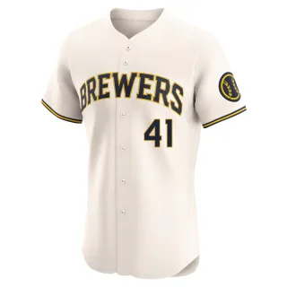 Elite Men's Jake Woodford Milwaukee Brewers Home Jersey - Cream