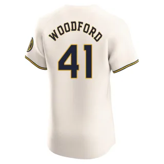 Elite Men's Jake Woodford Milwaukee Brewers Home Jersey - Cream