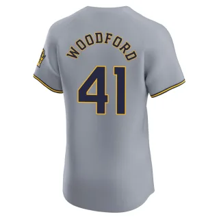 Elite Men's Jake Woodford Milwaukee Brewers Road Jersey - Gray
