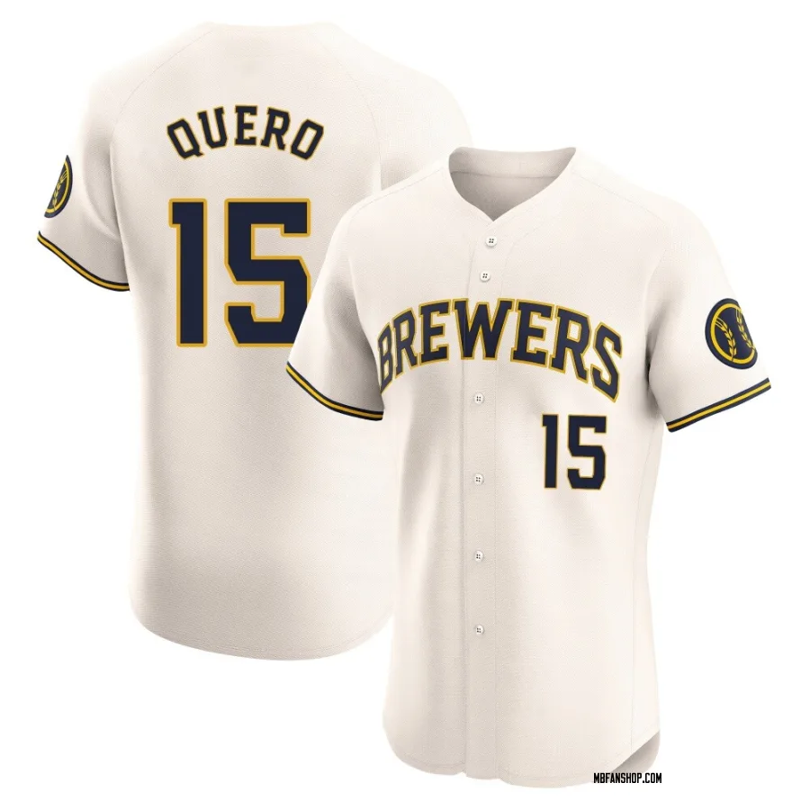 Elite Men's Jeferson Quero Milwaukee Brewers Home Jersey - Cream