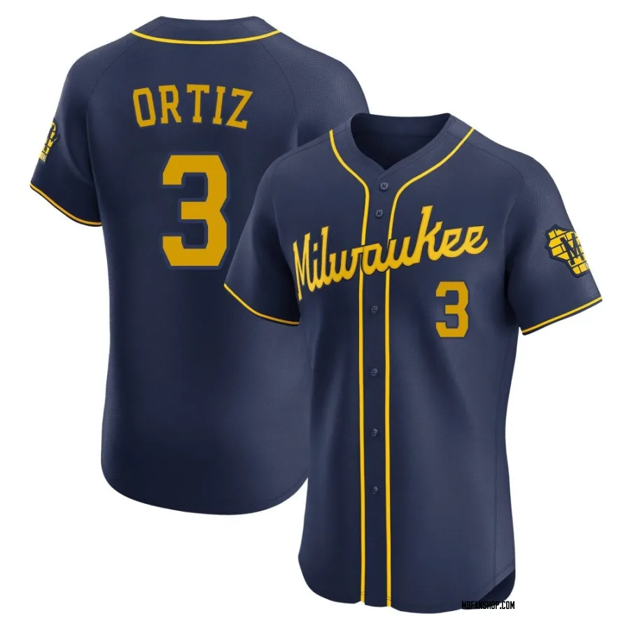 Elite Men's Joey Ortiz Milwaukee Brewers Alternate Jersey - Navy
