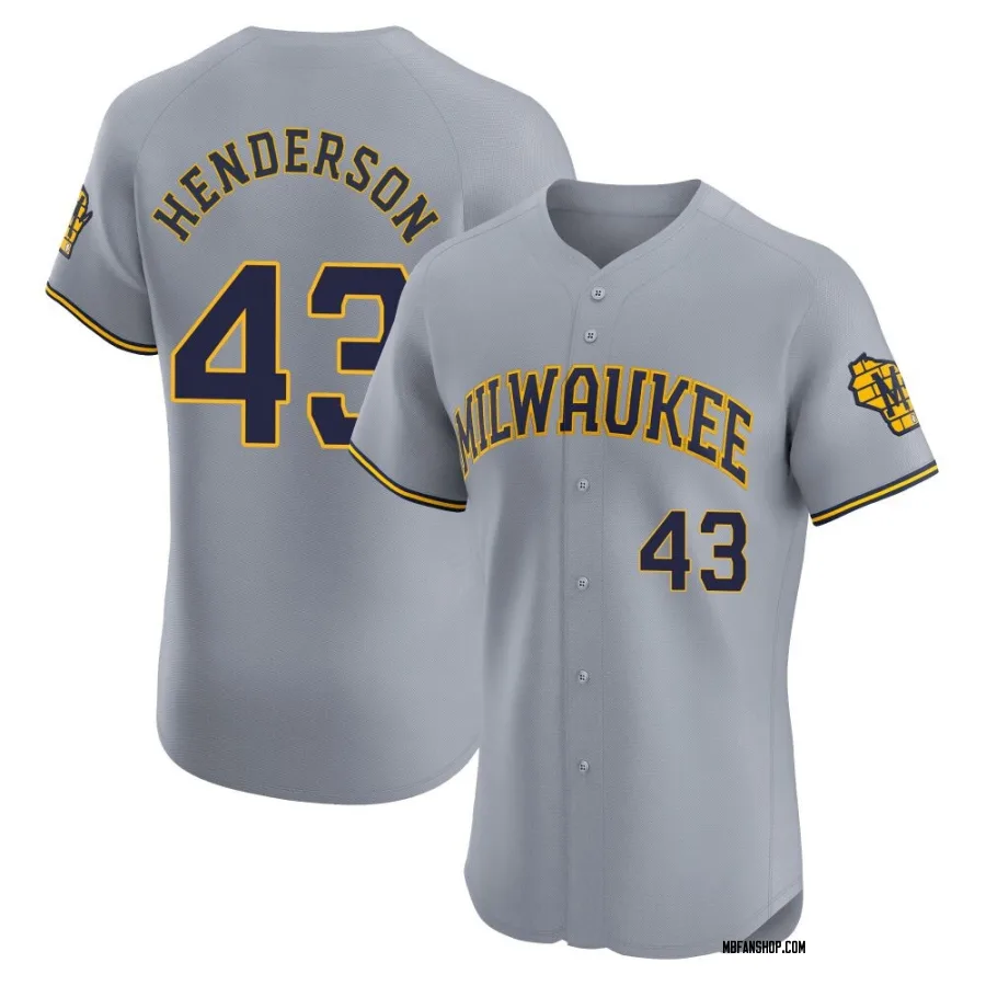 Elite Men's Logan Henderson Milwaukee Brewers Road Jersey - Gray