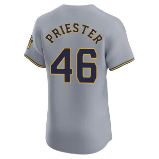 Elite Men's Quinn Priester Milwaukee Brewers Road Jersey - Gray