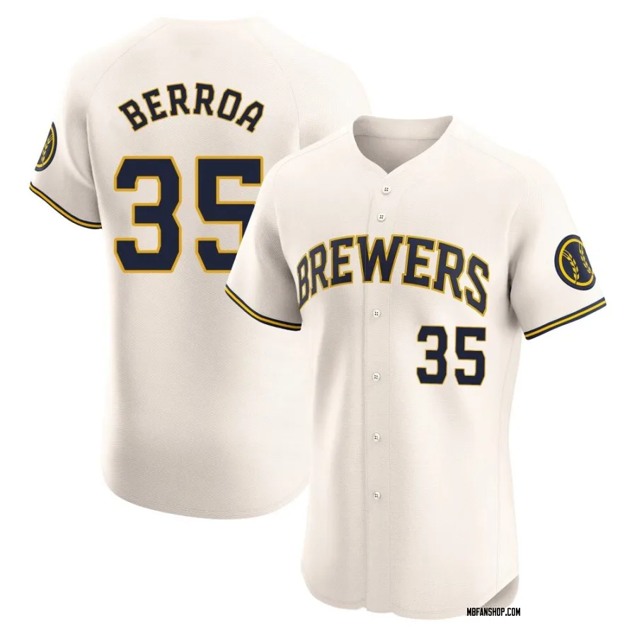 Elite Men's Steward Berroa Milwaukee Brewers Home Jersey - Cream