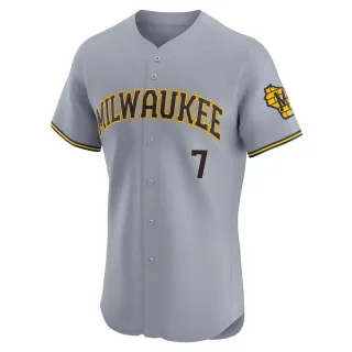 Elite Men's Tyler Black Milwaukee Brewers Road Jersey - Gray