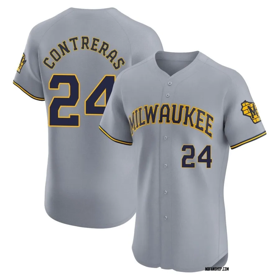 Elite Men's William Contreras Milwaukee Brewers Road Jersey - Gray