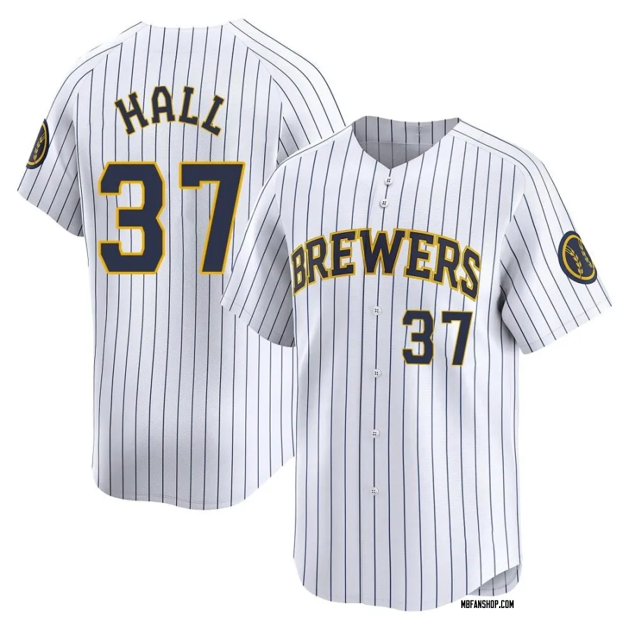 Limited Men's DL Hall Milwaukee Brewers Alternate Jersey - White