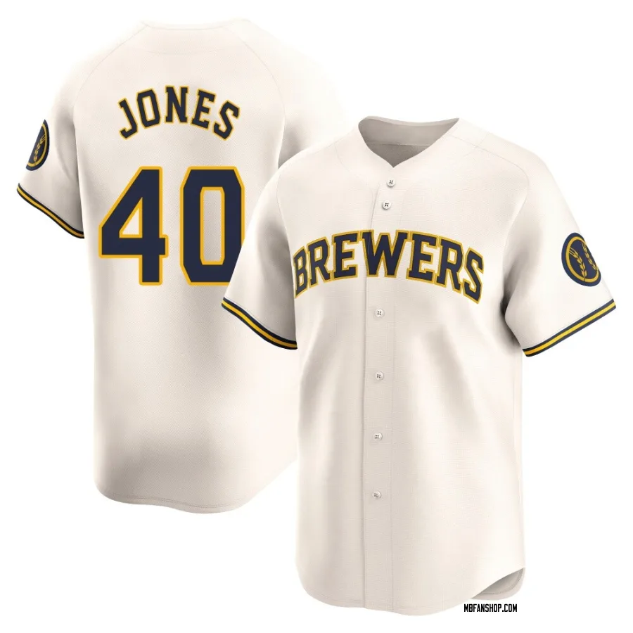Limited Men's Greg Jones Milwaukee Brewers Home Jersey - Cream