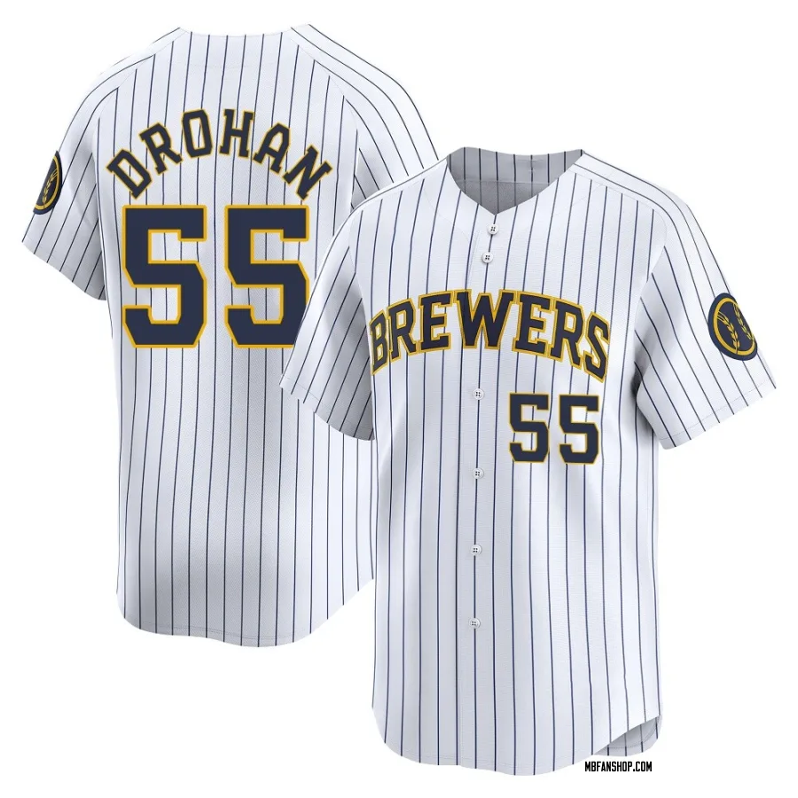Limited Men's Shane Drohan Milwaukee Brewers Alternate Jersey - White