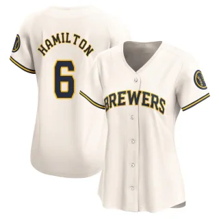 Limited Women's David Hamilton Milwaukee Brewers Home Jersey - Cream