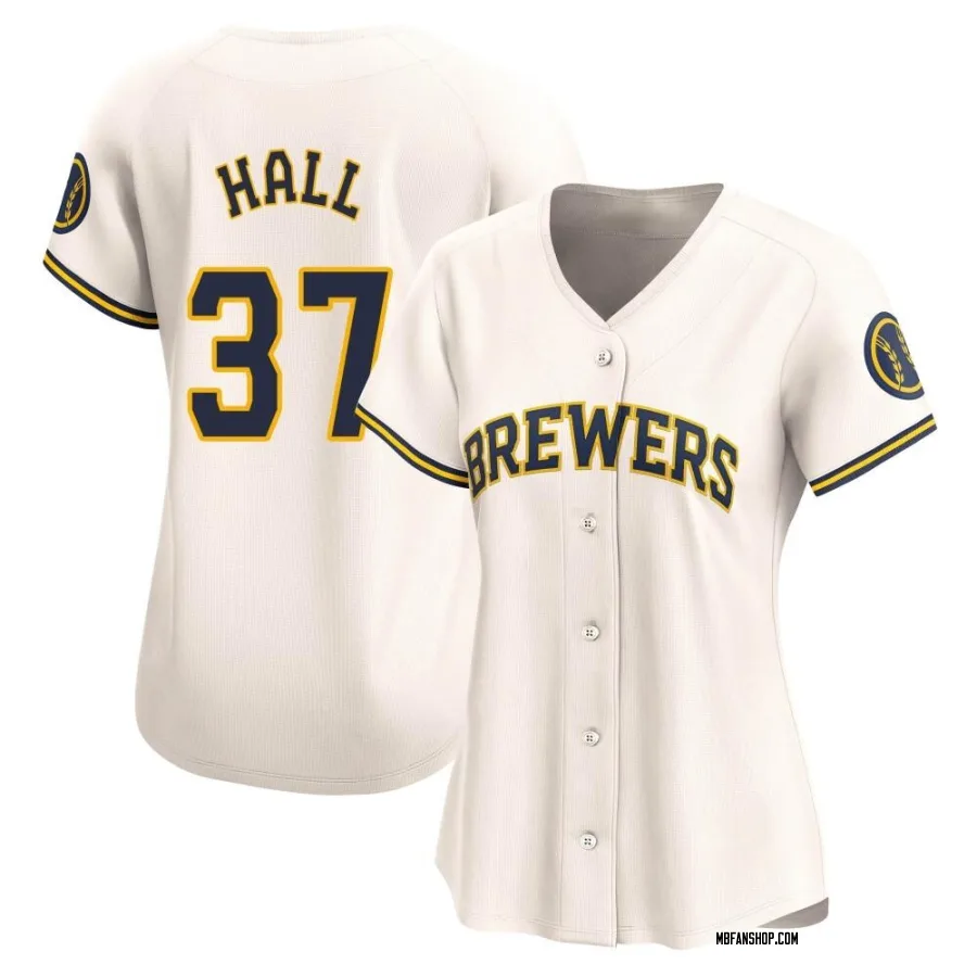 Limited Women's DL Hall Milwaukee Brewers Home Jersey - Cream