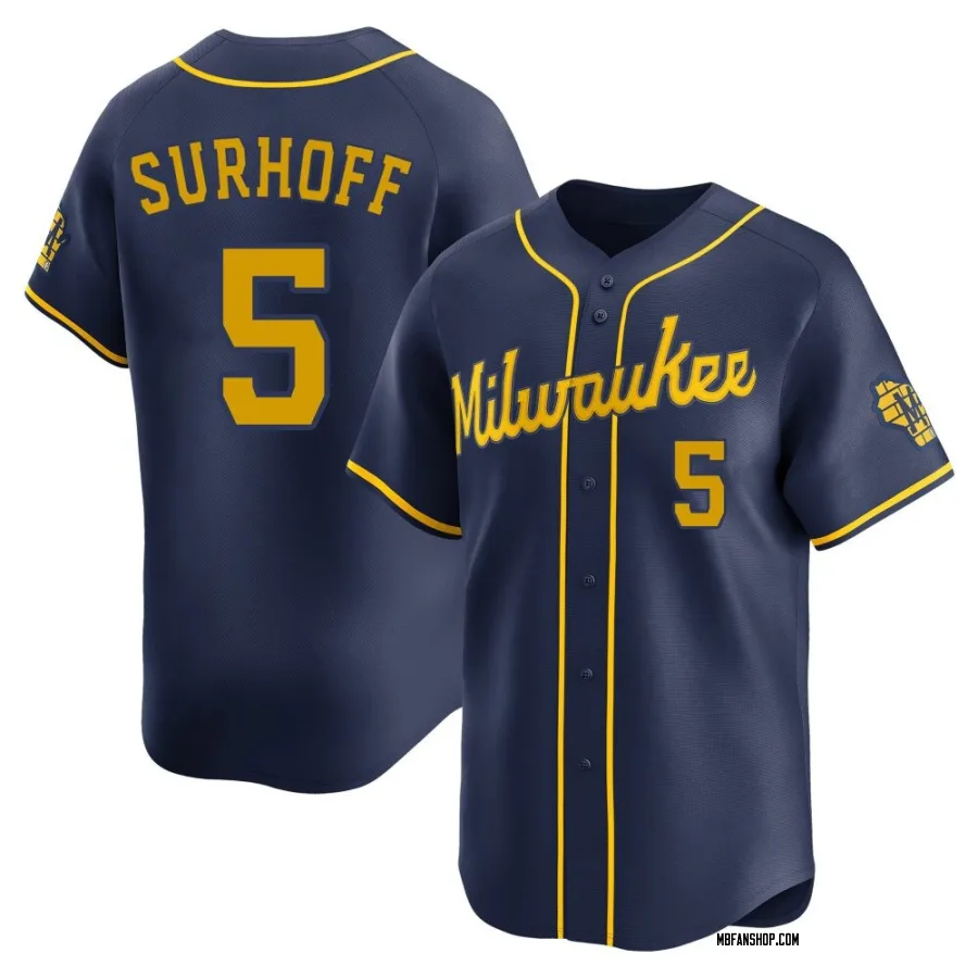 Limited Youth Bj Surhoff Milwaukee Brewers Alternate Jersey - Navy