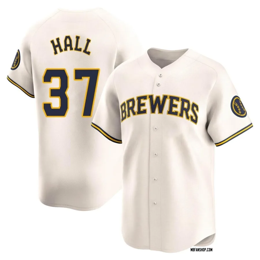 Limited Youth DL Hall Milwaukee Brewers Home Jersey - Cream