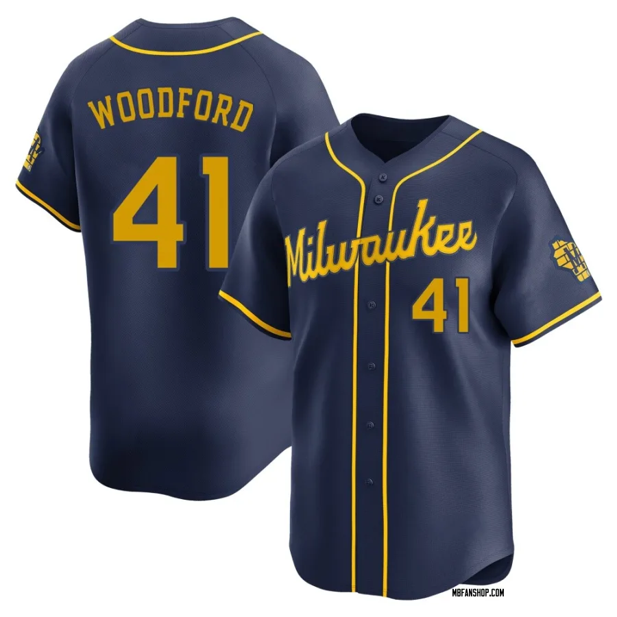 Limited Youth Jake Woodford Milwaukee Brewers Alternate Jersey - Navy