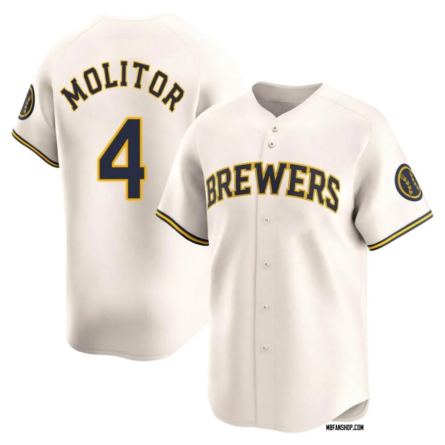 Limited Youth Paul Molitor Milwaukee Brewers Home Jersey - Cream