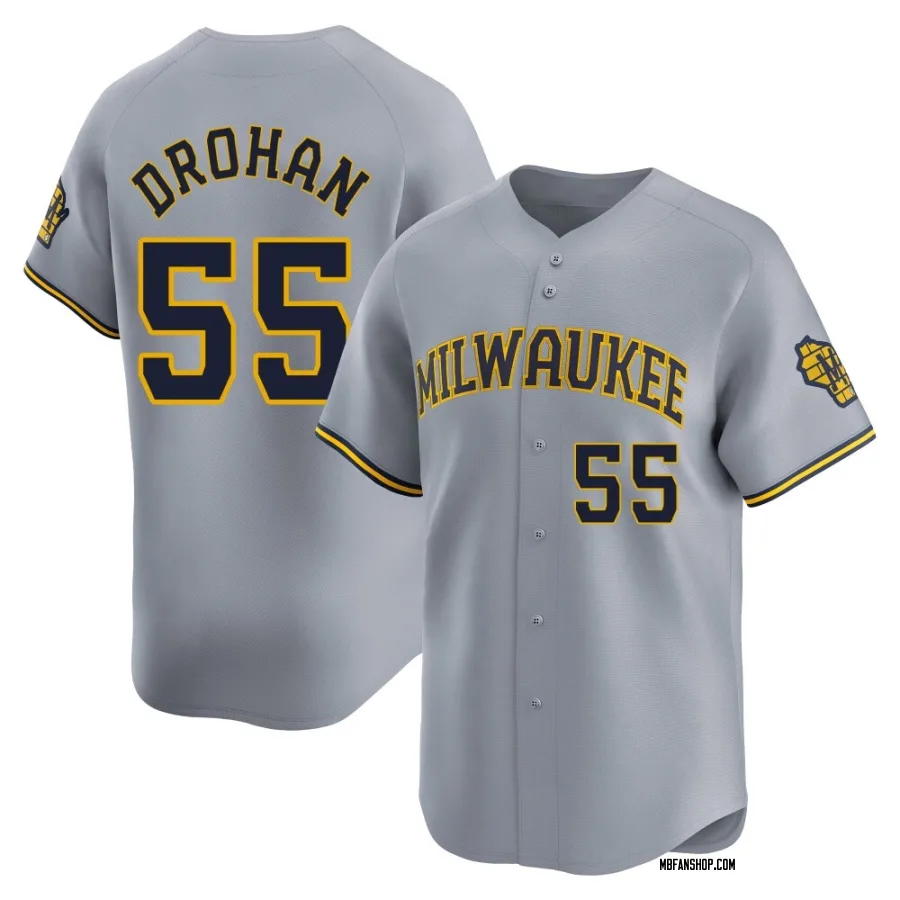Limited Youth Shane Drohan Milwaukee Brewers Away Jersey - Gray