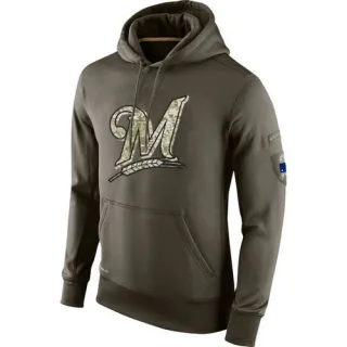 Men's Milwaukee Brewers Salute To Service KO Performance Hoodie - Olive