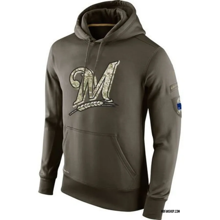 Men's Milwaukee Brewers Salute To Service KO Performance Hoodie - Olive
