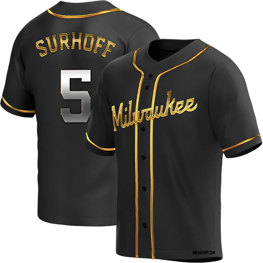 Replica Men's Bj Surhoff Milwaukee Brewers Alternate Jersey - Black Golden