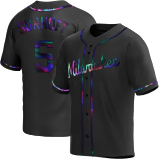 Replica Men's Bj Surhoff Milwaukee Brewers Alternate Jersey - Black Holographic