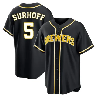 Replica Men's Bj Surhoff Milwaukee Brewers Fashion Out Jersey - Black