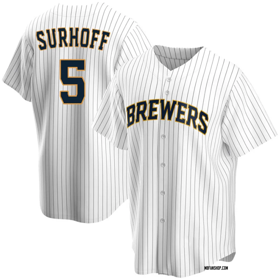 Replica Men's Bj Surhoff Milwaukee Brewers Home Jersey - White