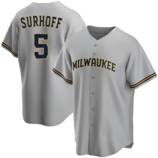 Replica Men's Bj Surhoff Milwaukee Brewers Road Jersey - Gray