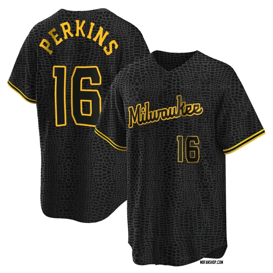 Replica Men's Blake Perkins Milwaukee Brewers Snake Skin City Jersey - Black