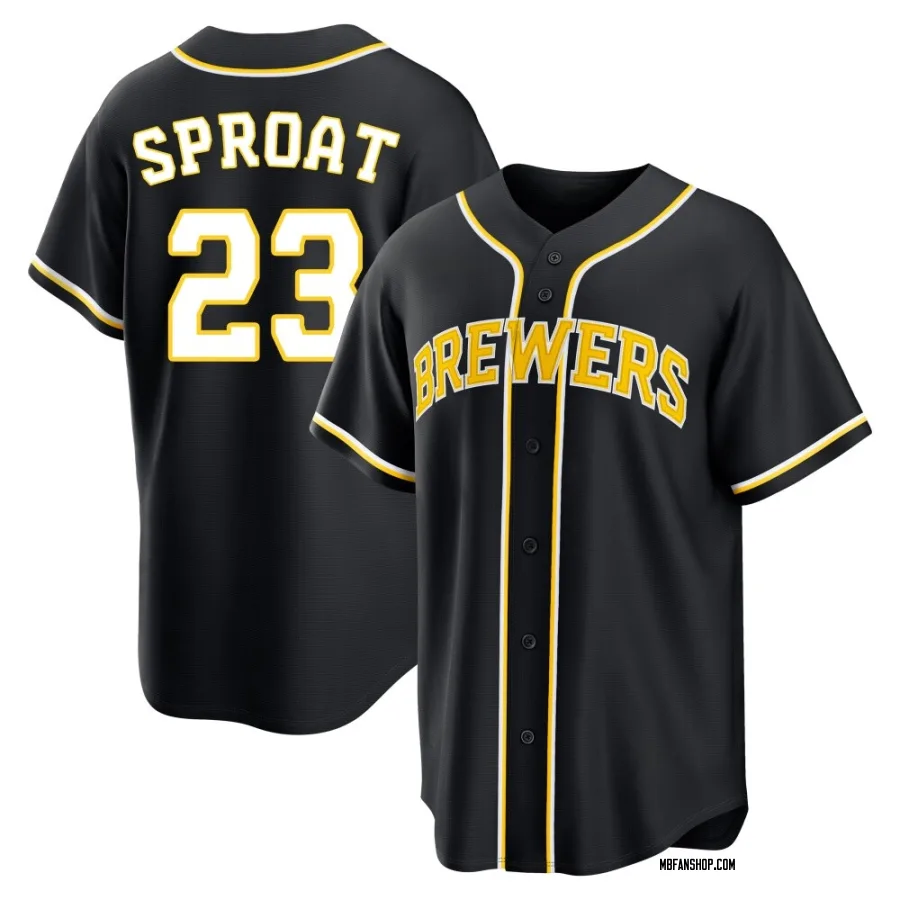 Replica Men's Brandon Sproat Milwaukee Brewers Fashion Out Jersey - Black