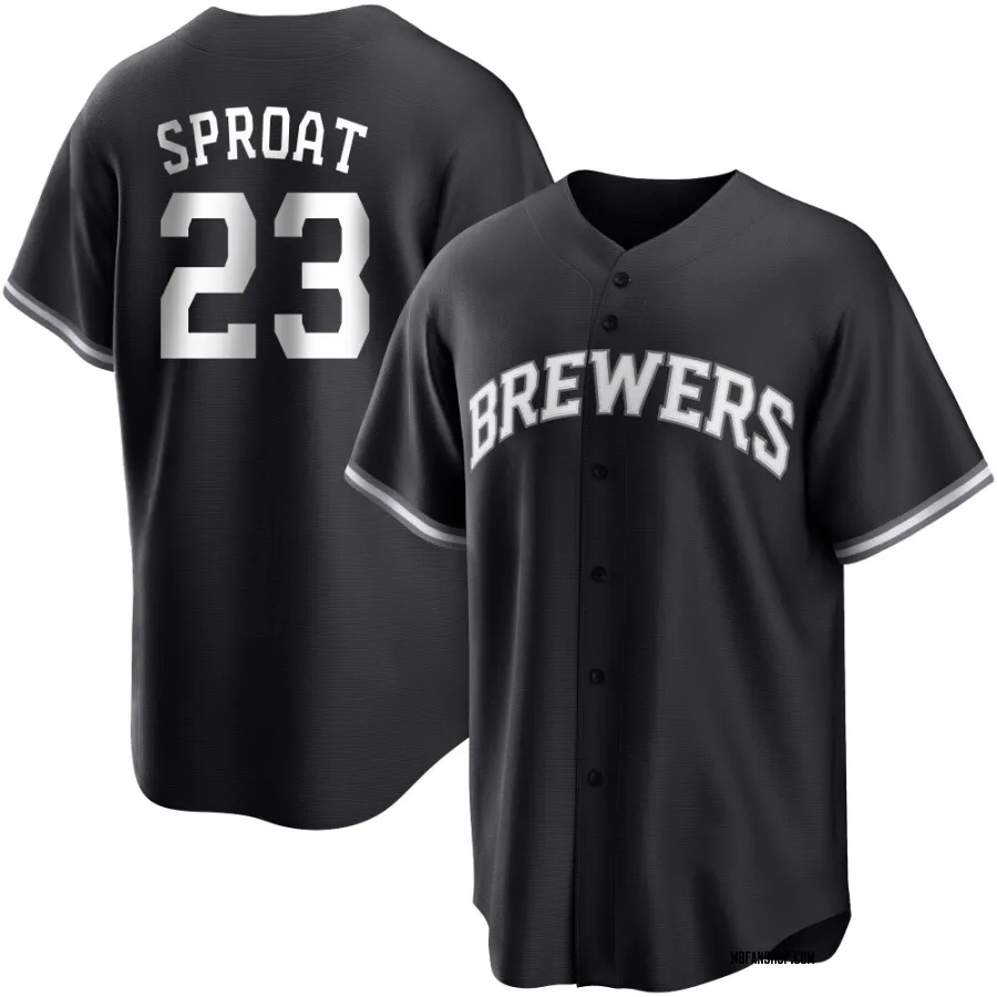 Replica Men's Brandon Sproat Milwaukee Brewers Jersey - Black/White