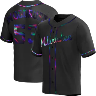 Replica Men's Brandon Woodruff Milwaukee Brewers Alternate Jersey - Black Holographic