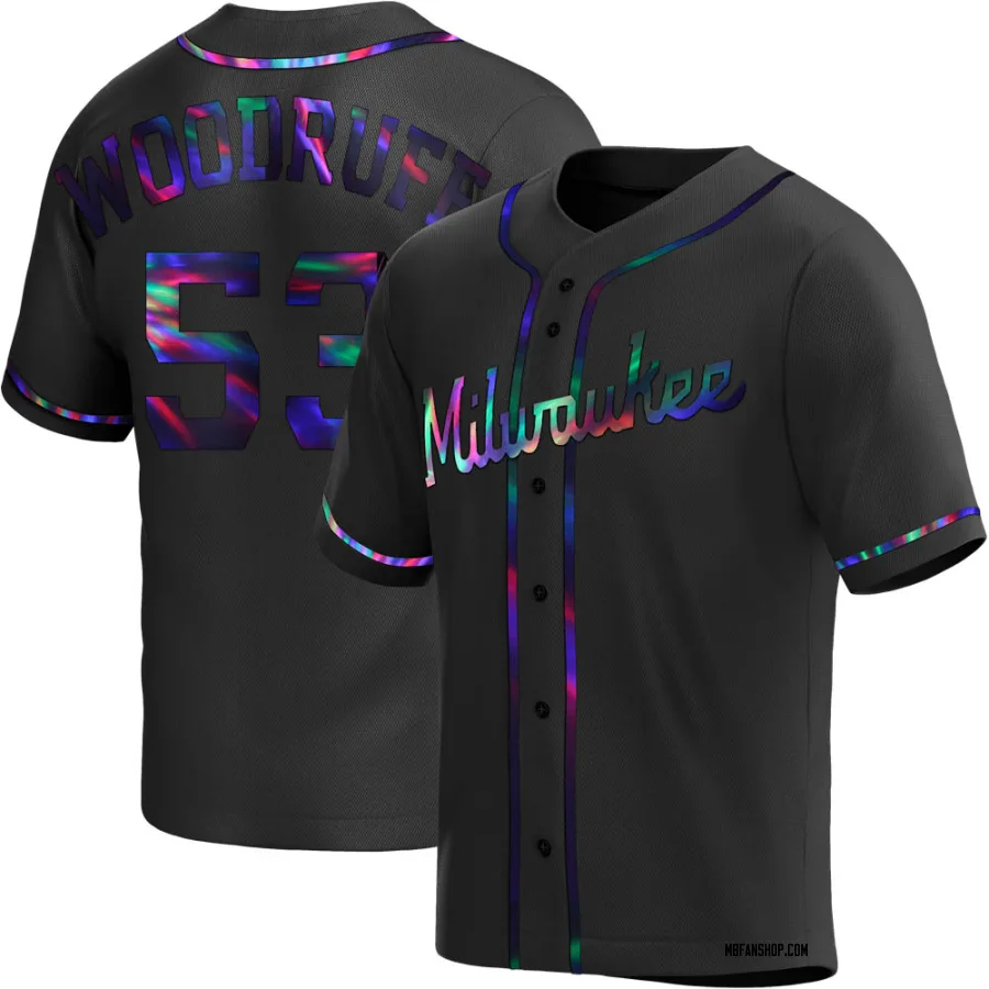 Replica Men's Brandon Woodruff Milwaukee Brewers Alternate Jersey - Black Holographic