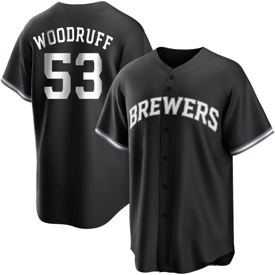 Replica Men's Brandon Woodruff Milwaukee Brewers Jersey - Black/White
