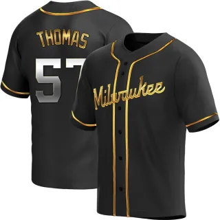 Replica Men's Connor Thomas Milwaukee Brewers Alternate Jersey - Black Golden