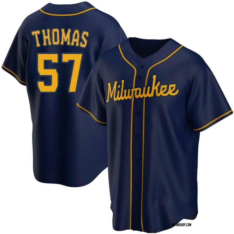 Replica Men's Connor Thomas Milwaukee Brewers Alternate Jersey - Navy