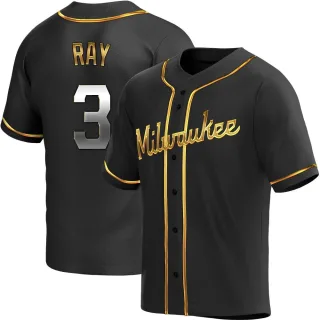 Replica Men's Corey Ray Milwaukee Brewers Alternate Jersey - Black Golden