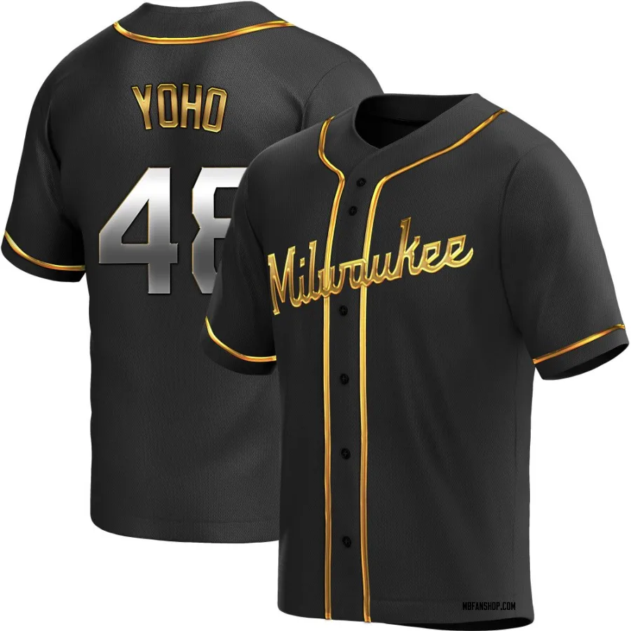 Replica Men's Craig Yoho Milwaukee Brewers Alternate Jersey - Black Golden