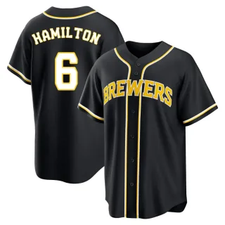 Replica Men's David Hamilton Milwaukee Brewers Fashion Out Jersey - Black