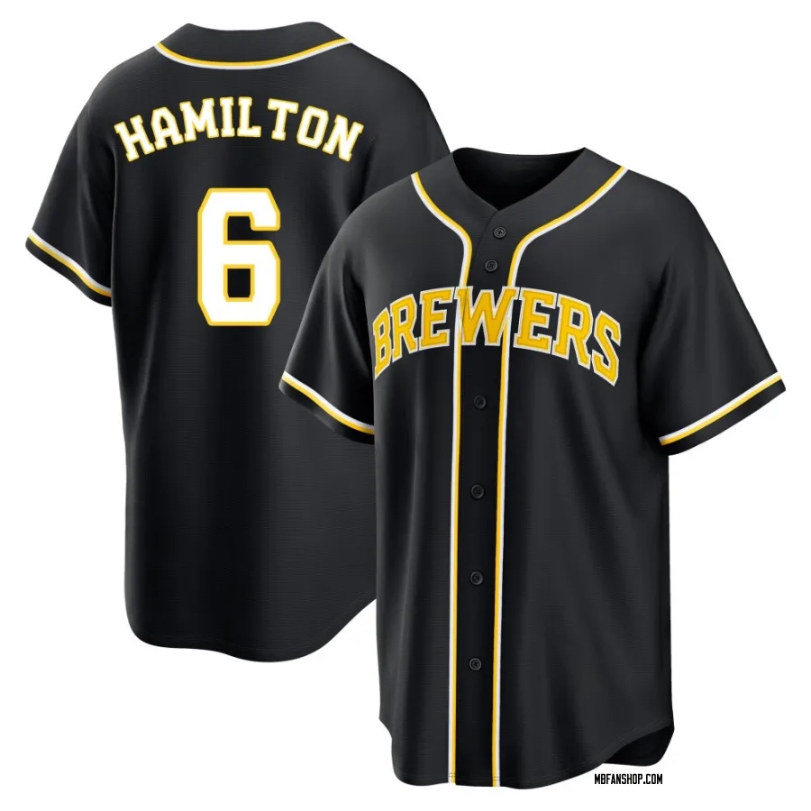 Replica Men's David Hamilton Milwaukee Brewers Fashion Out Jersey - Black