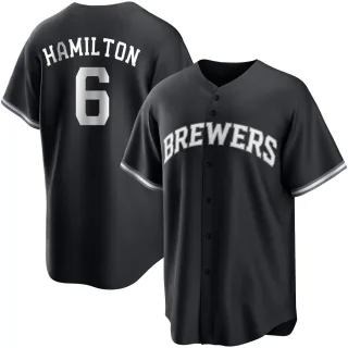 Replica Men's David Hamilton Milwaukee Brewers Jersey - Black/White