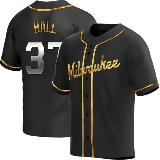 Replica Men's DL Hall Milwaukee Brewers Alternate Jersey - Black Golden