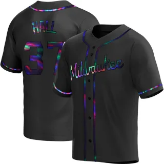 Replica Men's DL Hall Milwaukee Brewers Alternate Jersey - Black Holographic