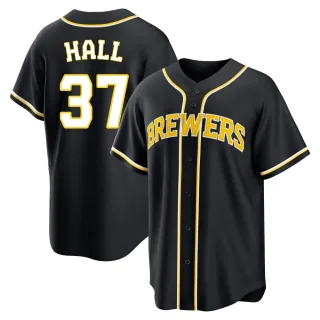 Replica Men's DL Hall Milwaukee Brewers Fashion Out Jersey - Black