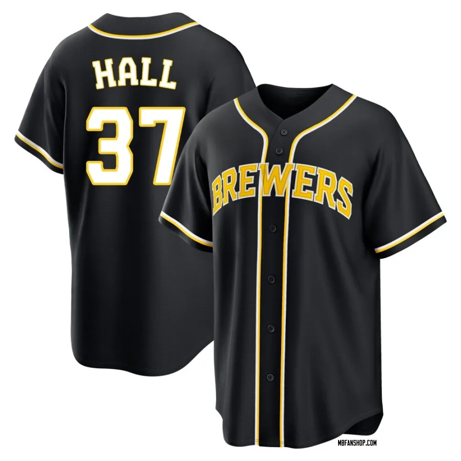 Replica Men's DL Hall Milwaukee Brewers Fashion Out Jersey - Black