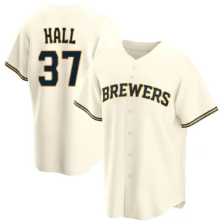 Replica Men's DL Hall Milwaukee Brewers Home Jersey - Cream
