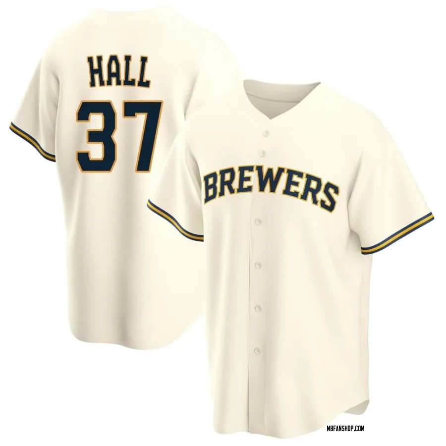 Replica Men's DL Hall Milwaukee Brewers Home Jersey - Cream