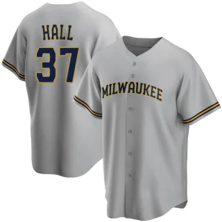 Replica Men's DL Hall Milwaukee Brewers Road Jersey - Gray